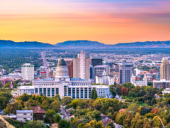 The view of Salt Lake City at sunset.