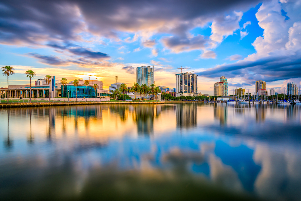 The skyline of downtown St. Petersburg, one of the best neighborhoods in St. Pete.