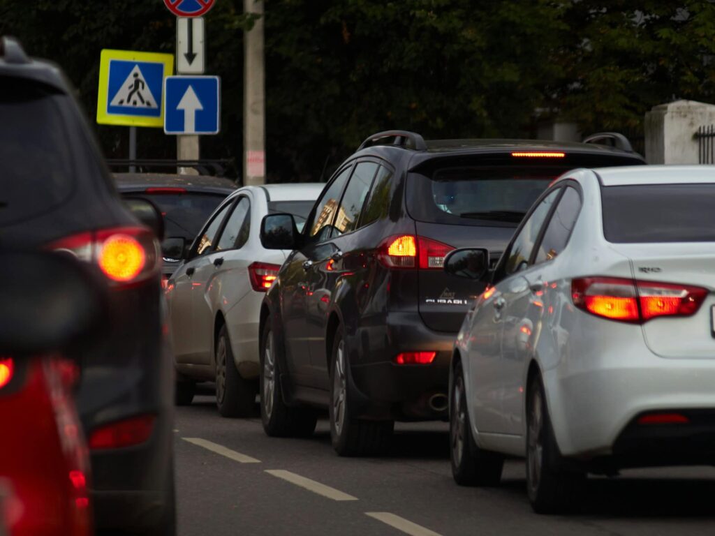 Cars stuck at a traffic jam