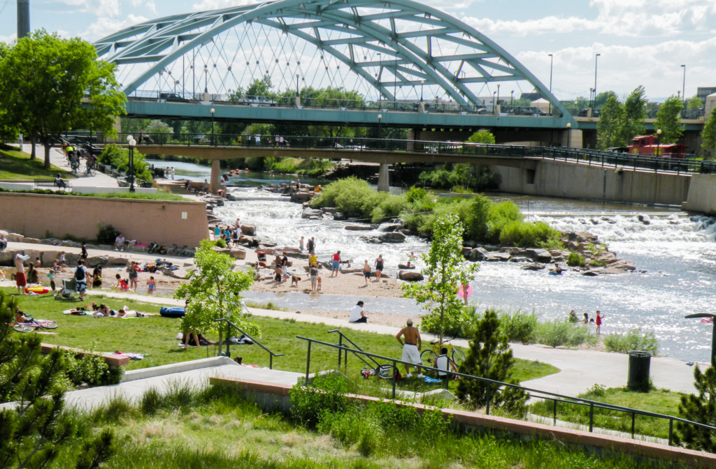 People enjoying a nice sunny day at Confluence Park