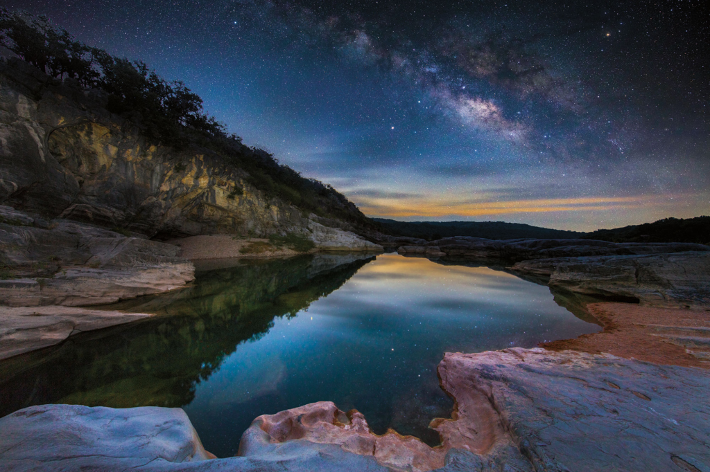 The milky way rising over Pedernales Falls State Park