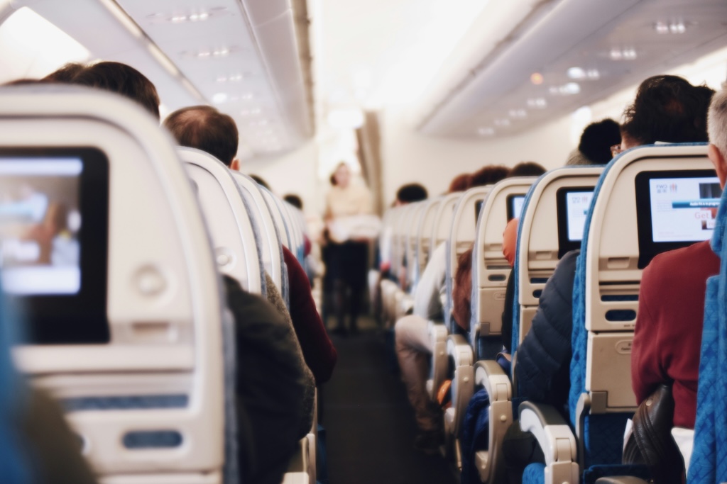 View of airplane aisle and seats