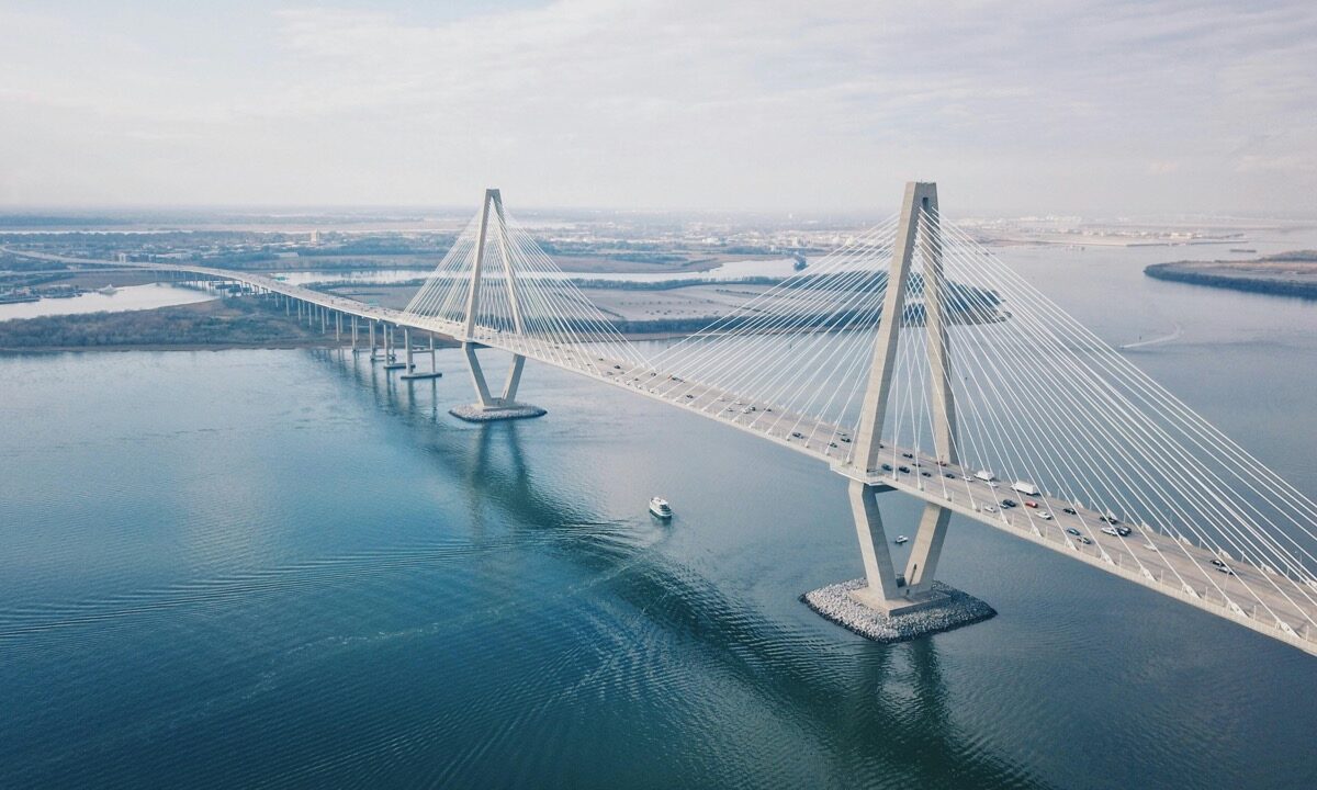 Aerial view of Arthur Ravenel Jr. Bridge, Charleston, South Carolina