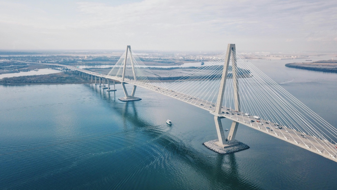 Aerial view of Arthur Ravenel Jr. Bridge, Charleston, South Carolina