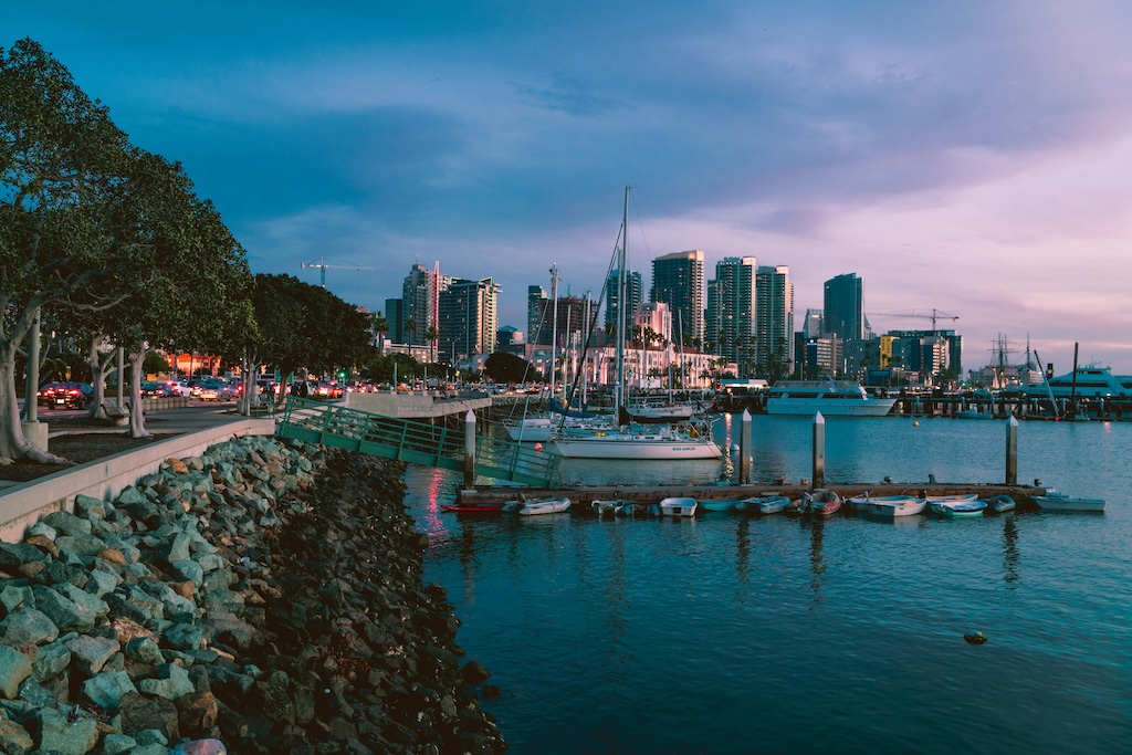 A view of San Diego's skyline, one of the top 3 places to live when moving to California