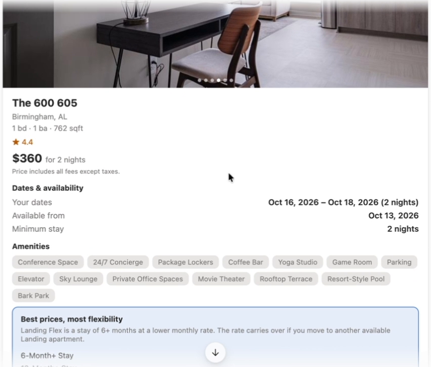 Landing apartment details for The 600 in Claude